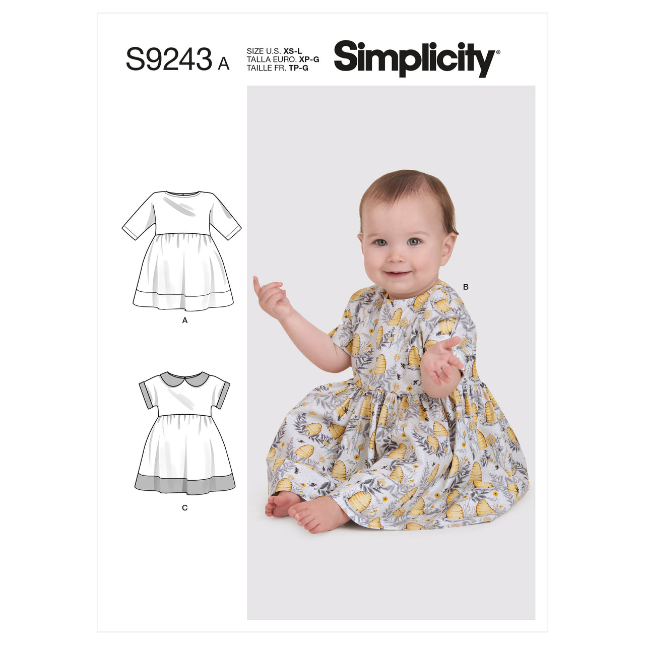 Simplicity Babies' Dresses S9243 - Paper Pattern, Size A (XS-S-M-L)