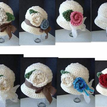 563 CROCHET cloche hat with roses, baby to women sizes