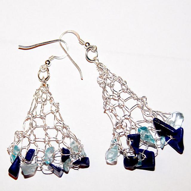Blue Chip Knit Wire Earrings