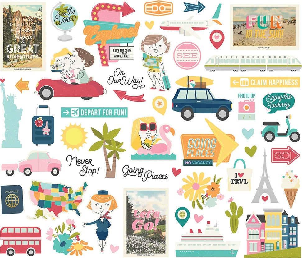 Simple Stories Going Places Bits & Pieces Die-Cuts 52/Pkg - 619693