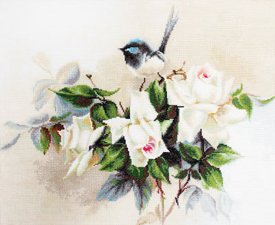 Luca-S Blue Tit on Roses Cross Stitch Kit - 39.5cm x 32cm