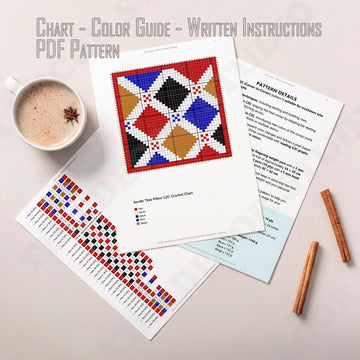 Seville Mosaic Tiles Square Pillow Mini C2C Crochet Pattern PDF