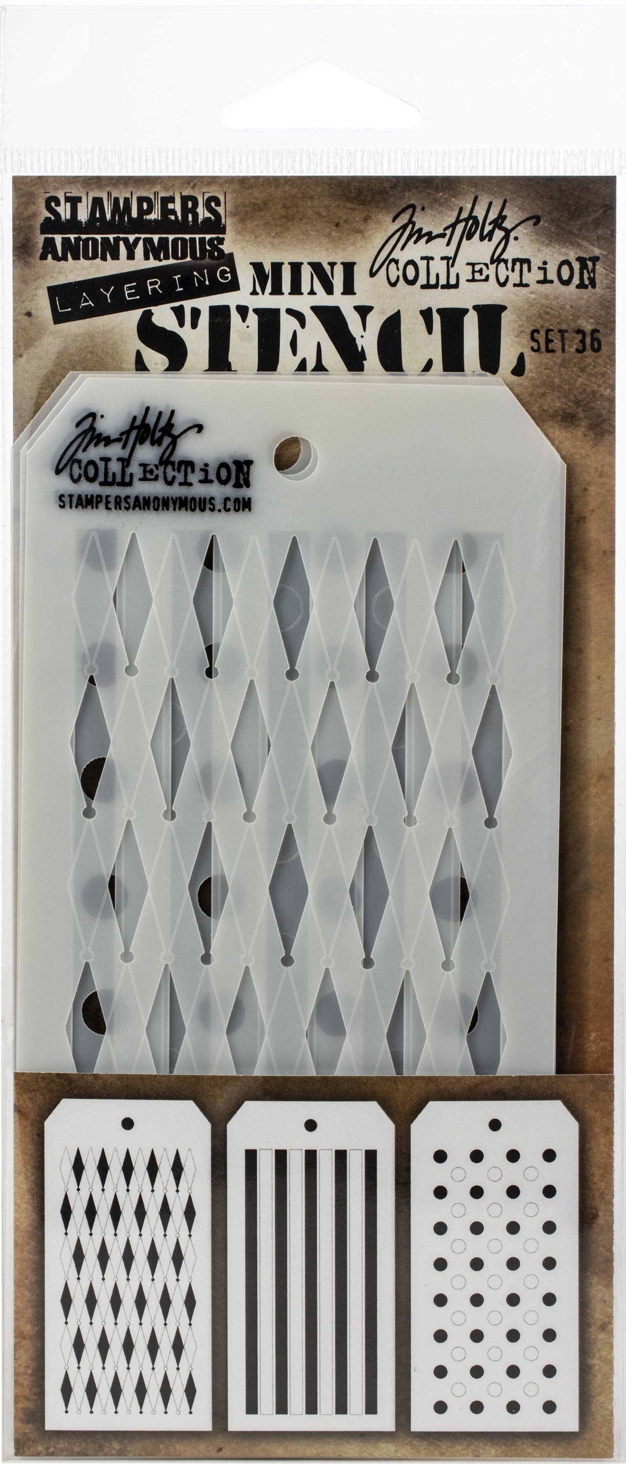 Stampers Anonymous Tim Holtz Mini Layered Stencil Set 3/Pkg - Set #36