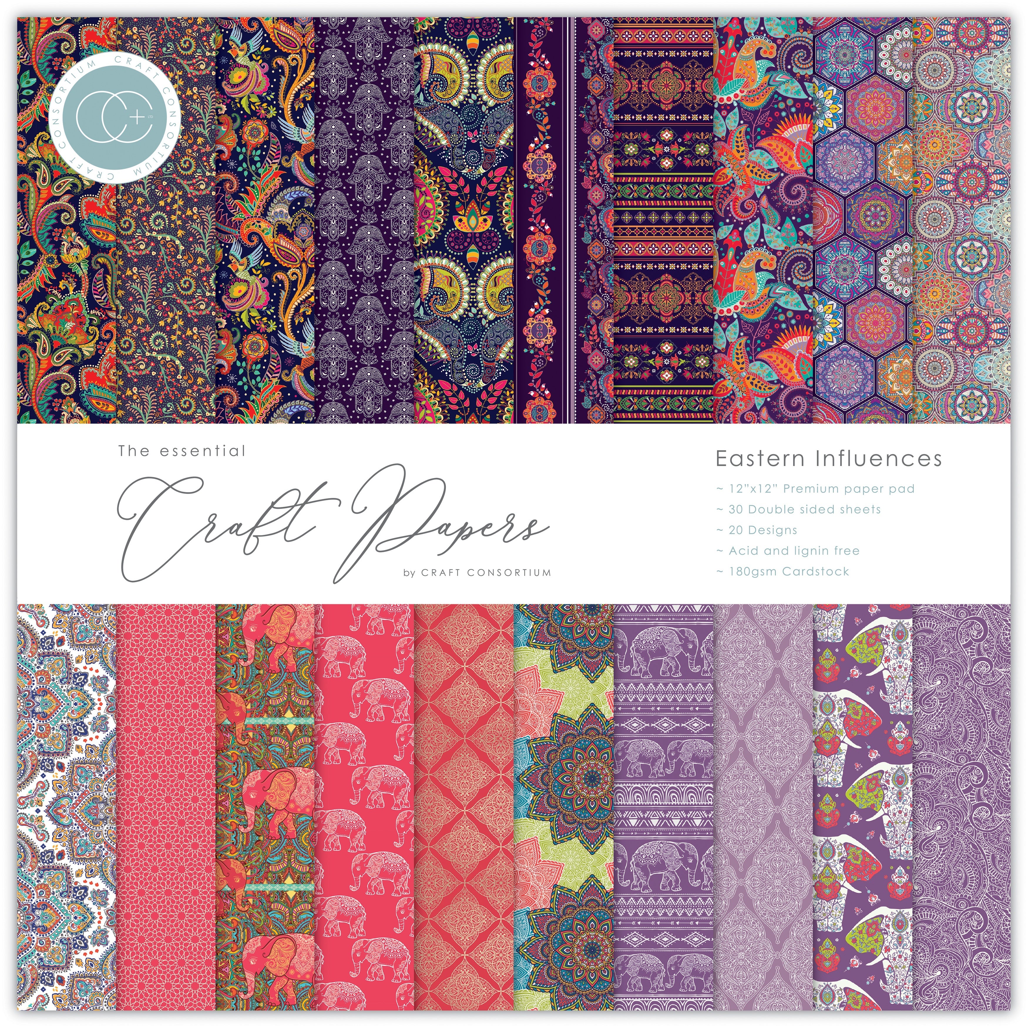 Craft Consortium Double-Sided Paper Pad 12"X12" 30/Pkg - Eastern Influences, 20 Designs