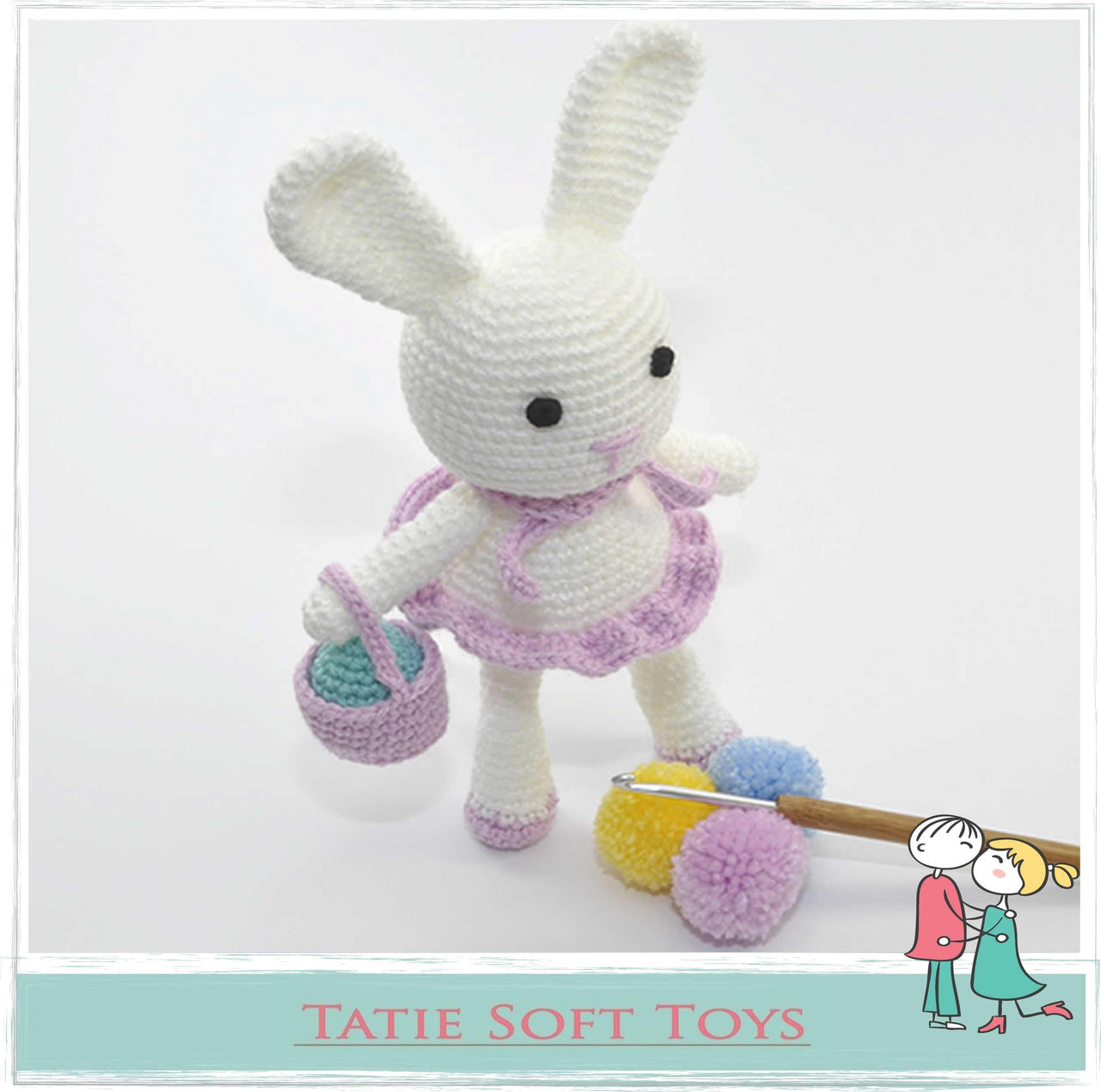 Baby Easter Pink Bunny With A Basket And A Little Egg Pattern Amigurumi Crochet Soft Toy Set
