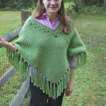 Tea Green Poncho with Beadwork