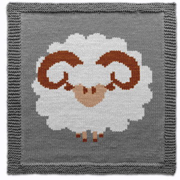 Sheep Square Knitting Pattern, Ram with brown horns