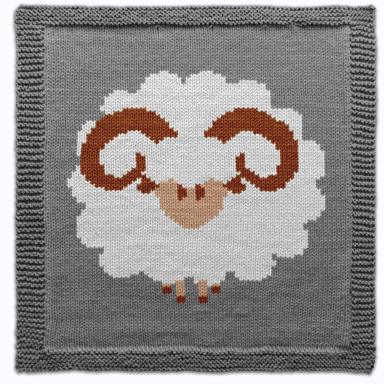 Sheep Square Knitting Pattern, Ram with brown horns