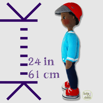 24 inch crochet doll pattern PDF, XL amigurumi doll, Shawn