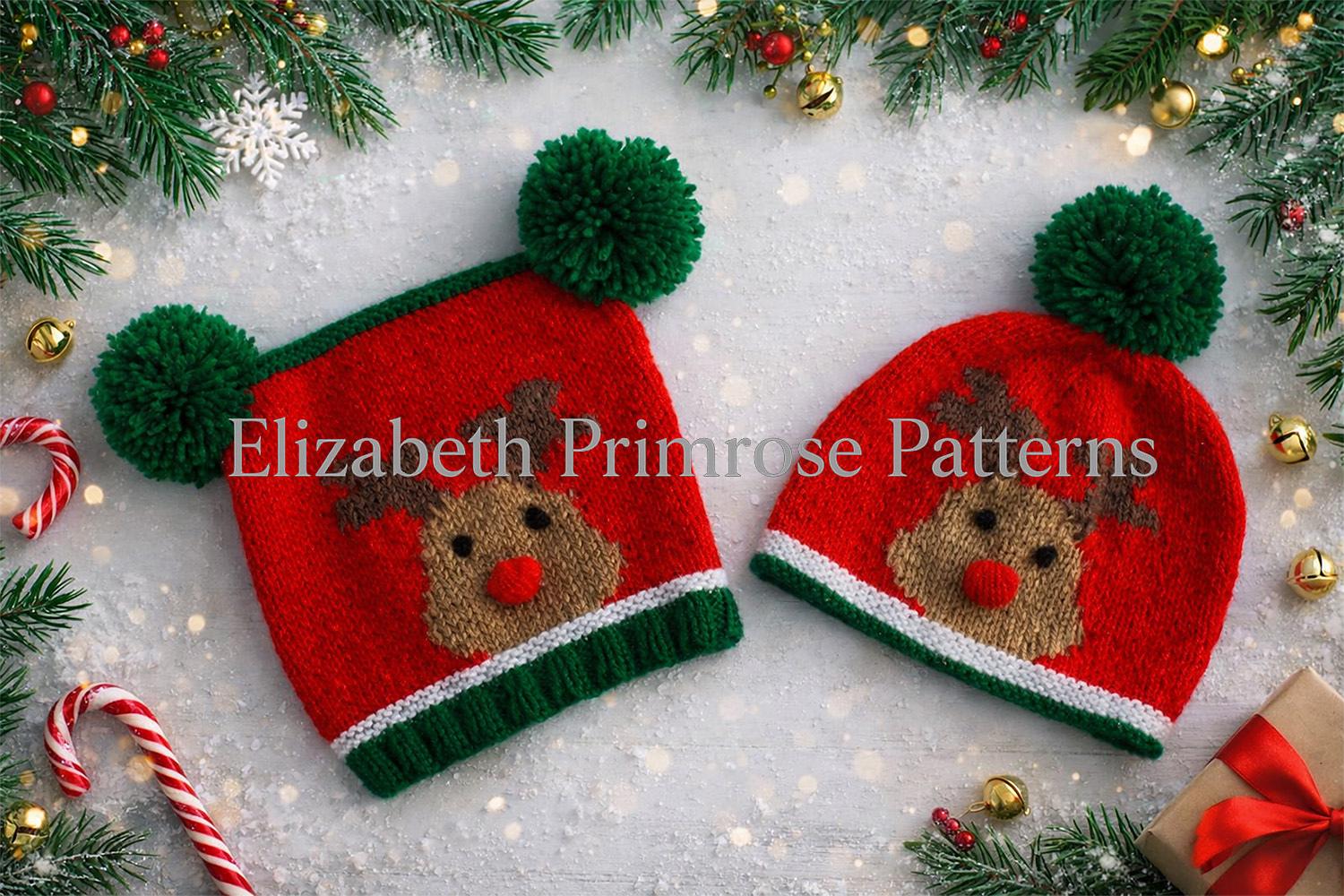 Rudolph Bobble Hat & Teabag Hat DK Knitting Pattern P2 — Elizabeth Primrose Patterns
