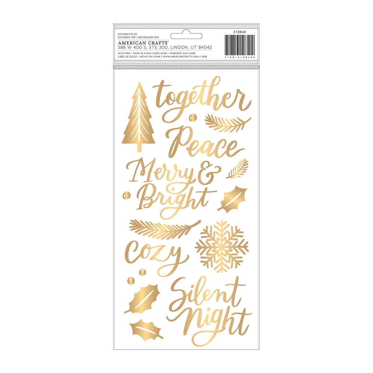 American Crafts Together For Christmas Thickers Stickers 5.5"X11" 50/Pkg - Good Tidings Phrase & Icons/Vinyl