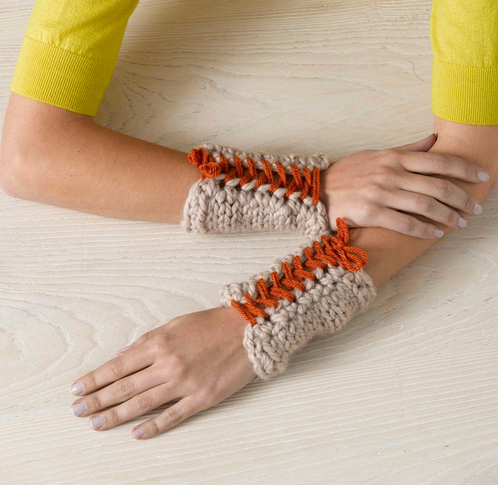 Laced Up Wristers in Lion Brand Vanna's Choice and Wool-Ease Thick & Quick - 90700AD