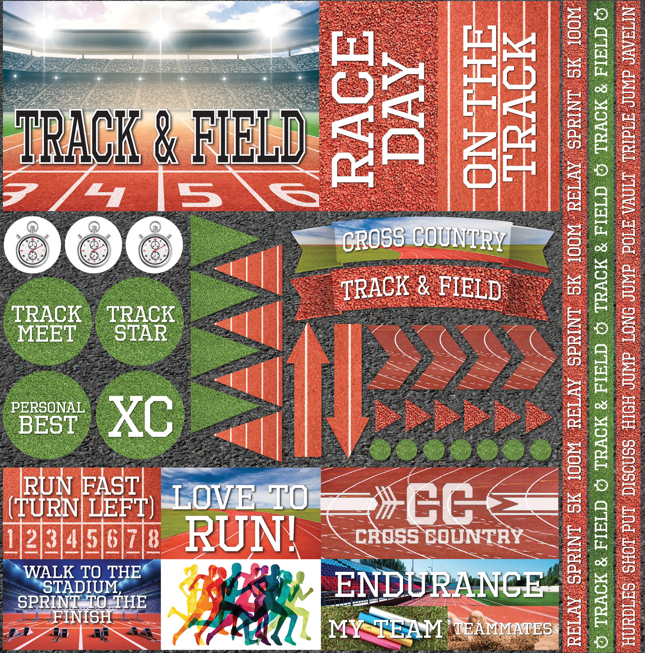 Reminisce Elements Cardstock Stickers 12"X12" - Track & Field