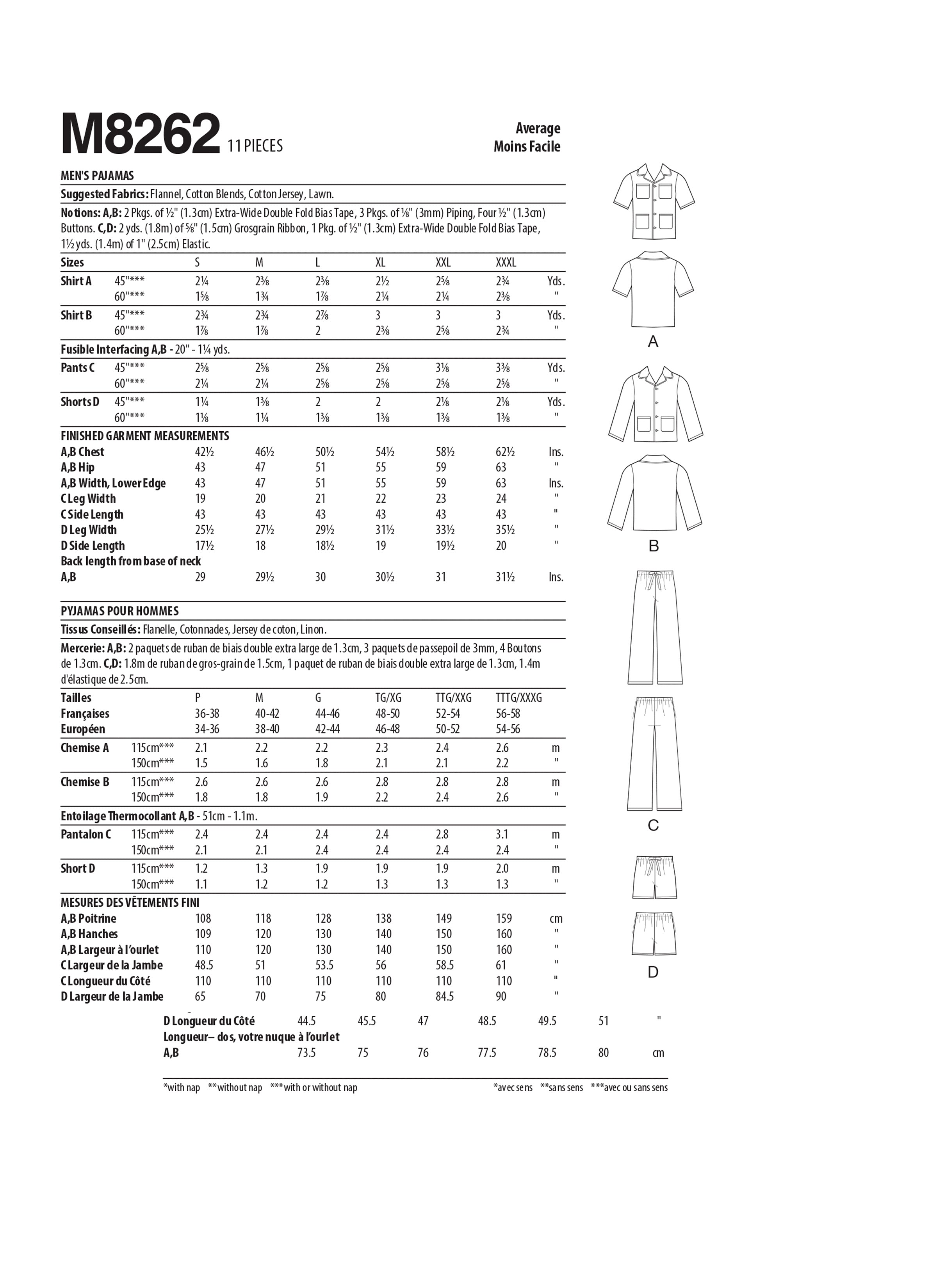 McCall's Men's Pyjamas M8262 - Sewing Pattern