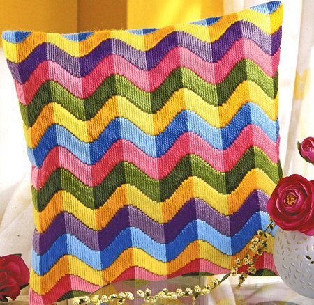 Vervaco Colourful Waves Long Stitch Cushion Front - 40 x 40cm