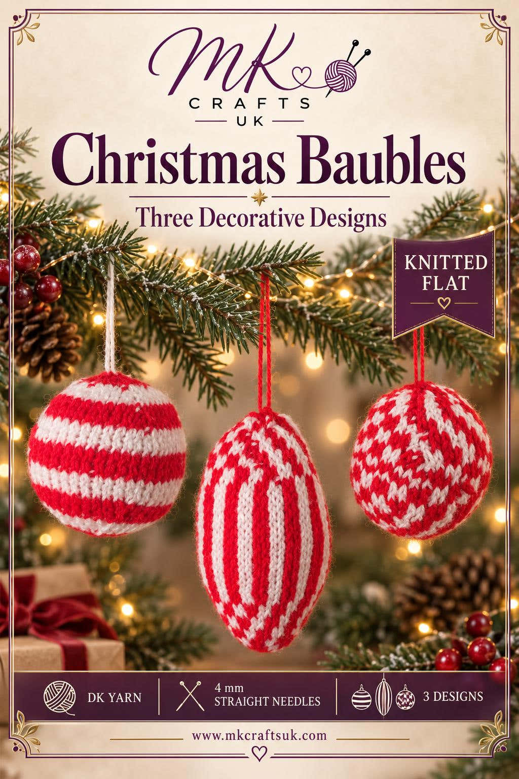 Christmas bauble 3 pattern knit flat
