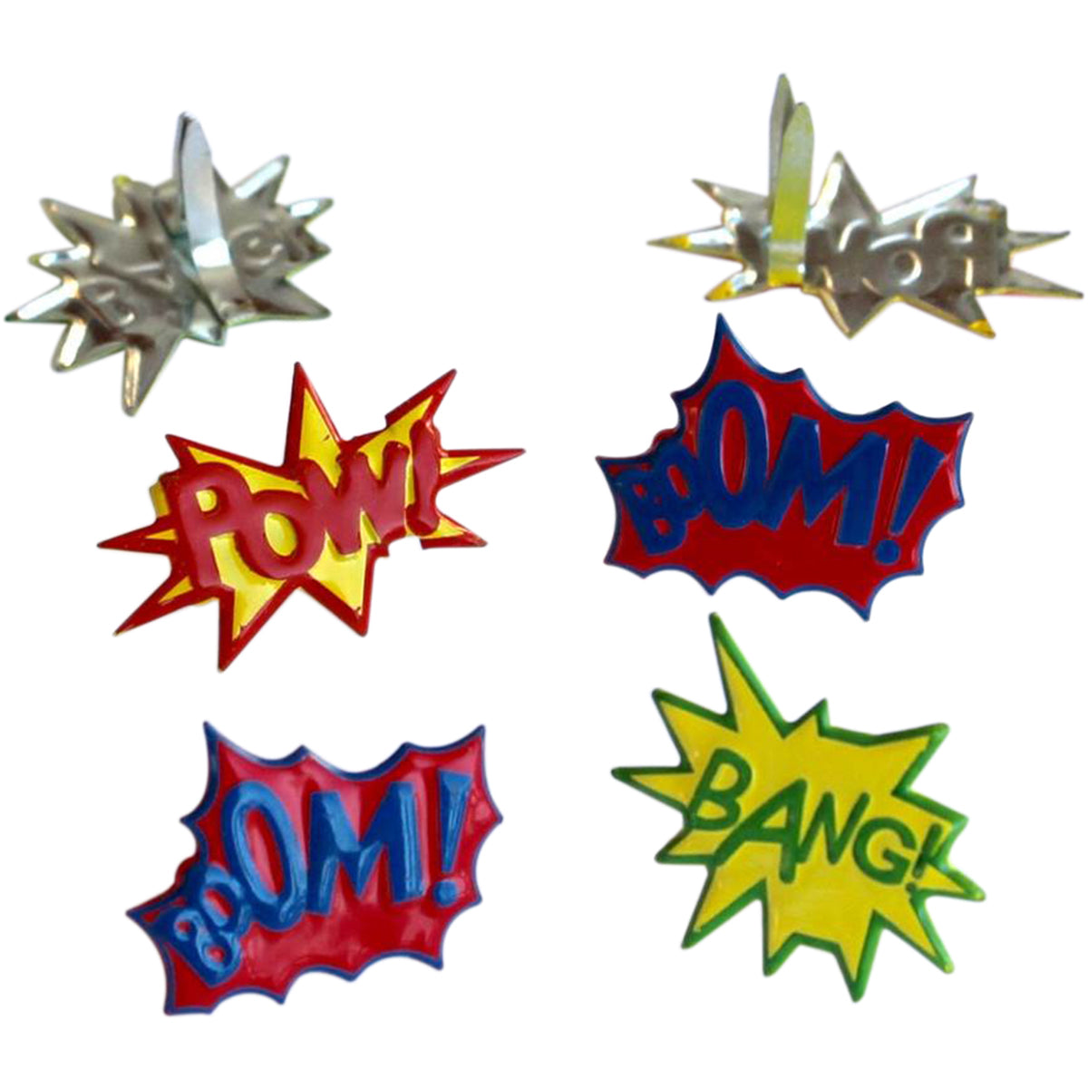 Eyelet Outlet Shape Brads 12/Pkg - Super Hero Words