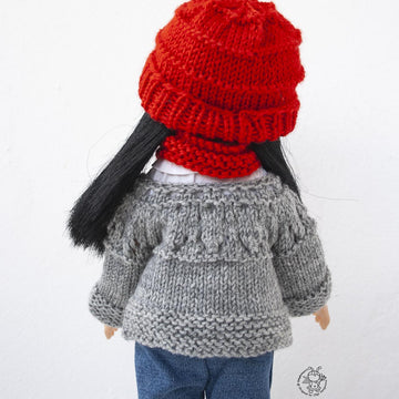 Outfit Red and gray for 13" dolls knitted flat