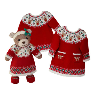 Matching Christmas Dress for Baby and Teddy