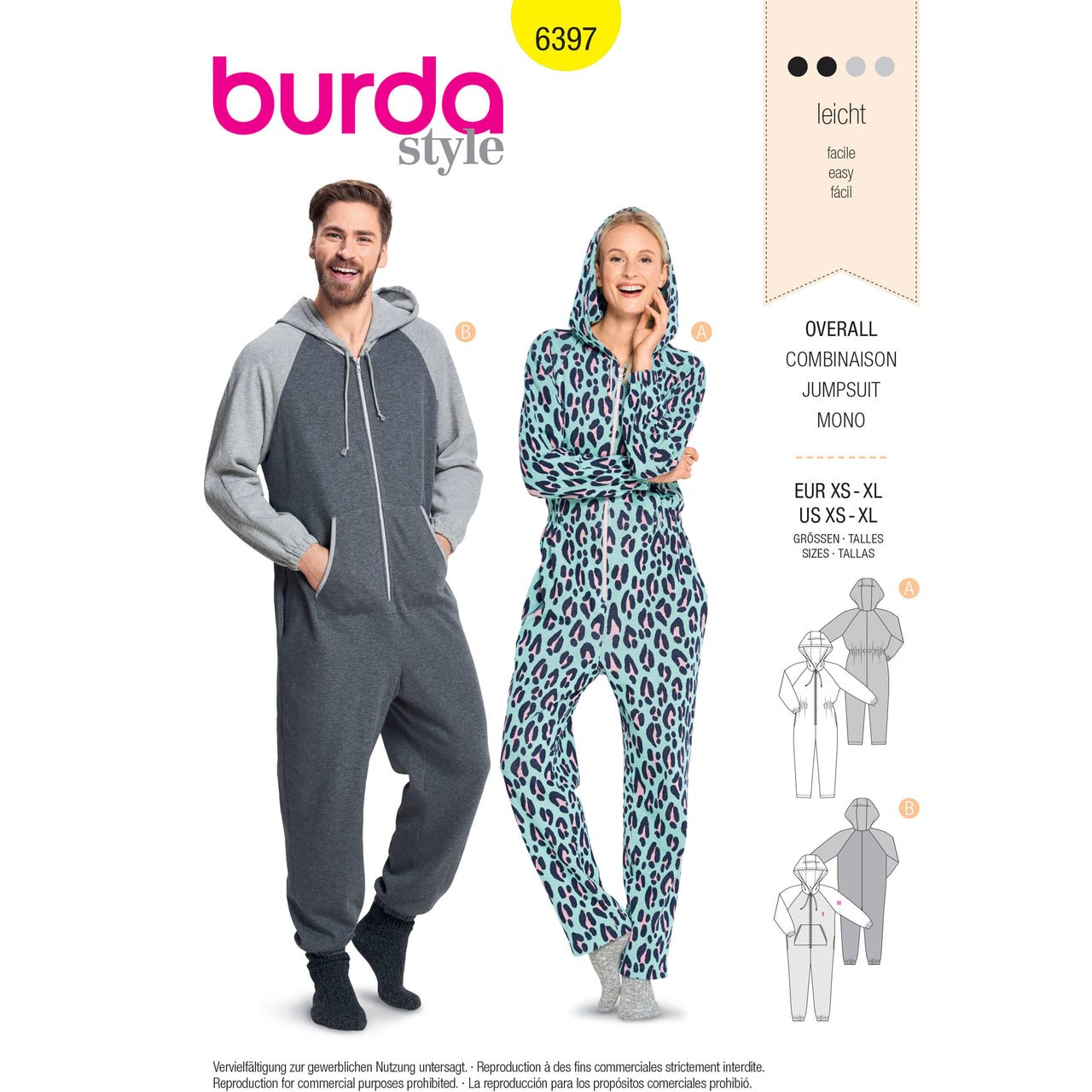 Burda Style Unisex Hodded Jumpsuit B6397 - Paper Pattern, Size XS-XL