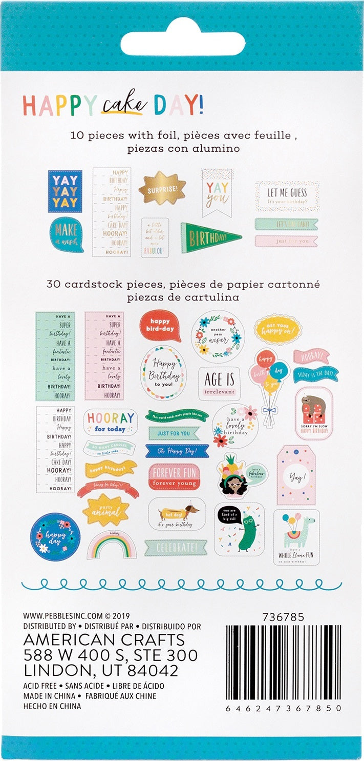 American Crafts Happy Cake Day Ephemera Cardstock Die-Cuts 40/Pkg - Phrase W/Foil Accents