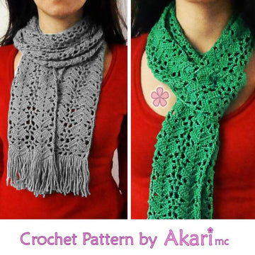 Four Lacy long Scarves crochet patterns_ PLS1