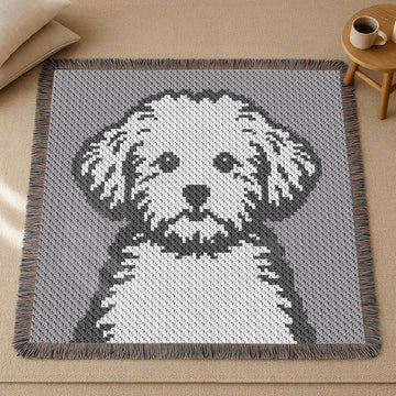 Beginner-friendly Poodle Blanket C2C CROCHET PATTERN Dog Face Throw Chart JPG PDF