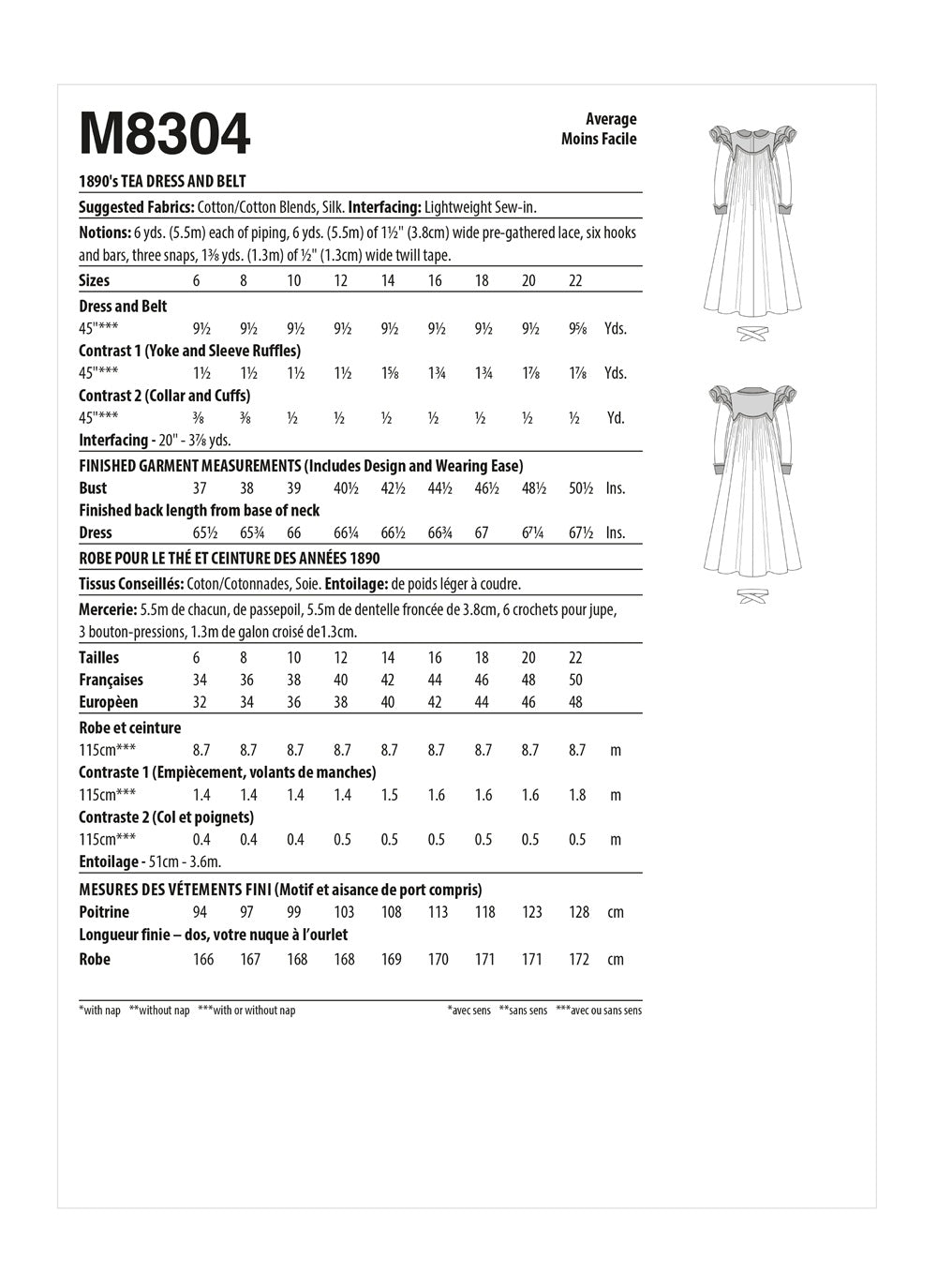 McCall's 1890s Tea Dress and Belt M8304 - Sewing Pattern