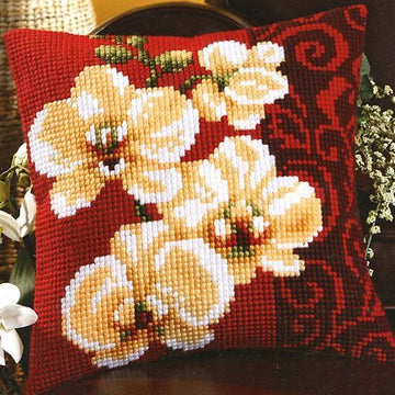 Vervaco White Orchids Cushion Front Chunky Cross Stitch Kit - 40cm x 40cm