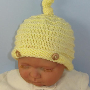 Baby Roll Brim Stripey Topknot Beanie Hat