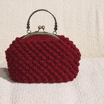Crochet Raspberry Metal Frame Purse