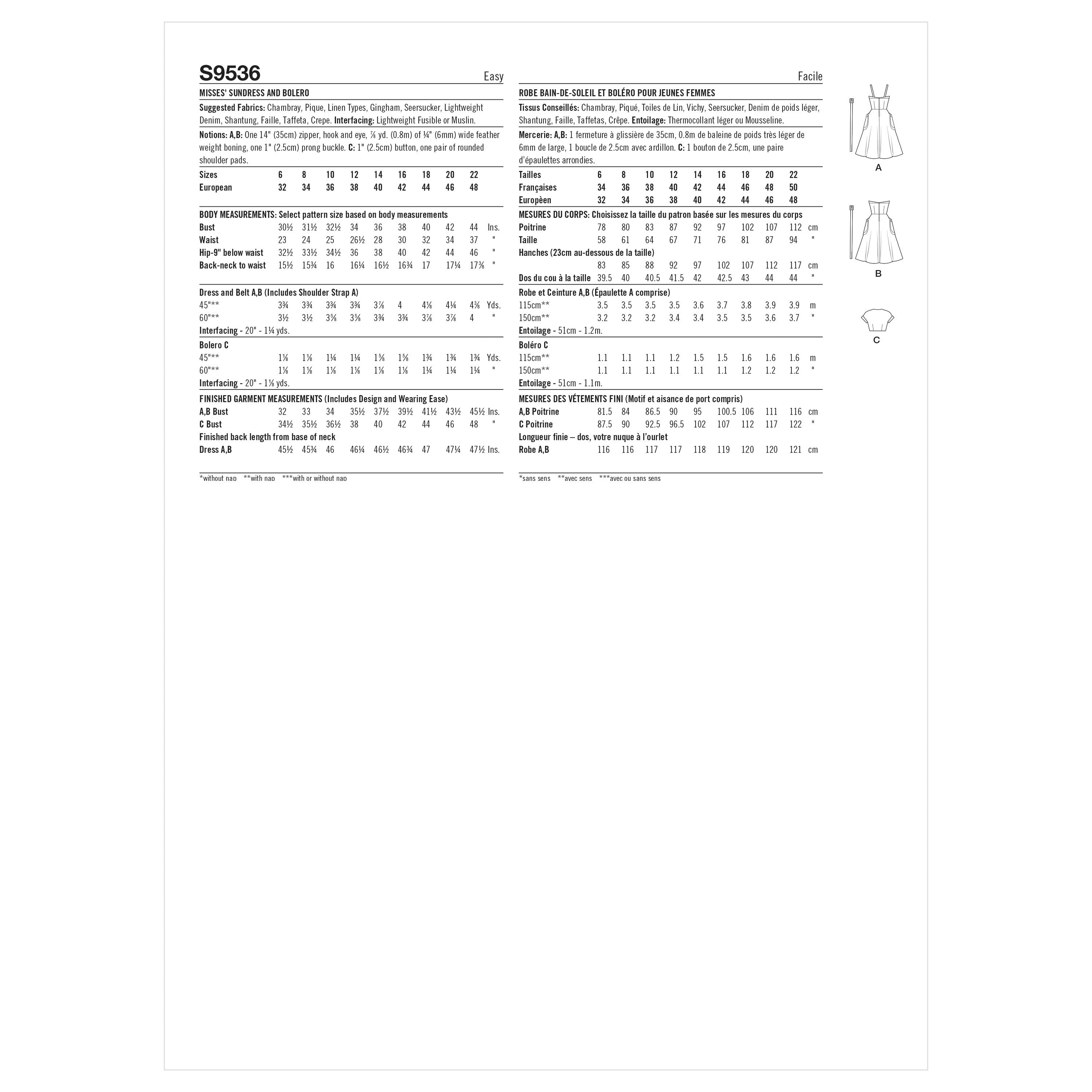 Simplicity Misses' Sundress and Bolero S9536 - Sewing Pattern