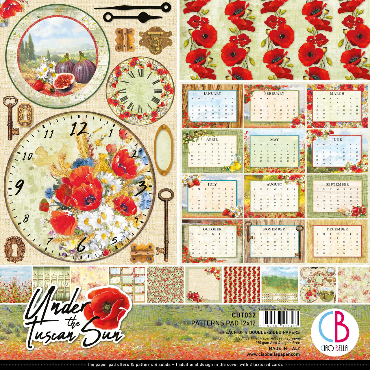 Ciao Bella Double-Sided Paper Pack 90lb 12"X12" 8/Pkg - Under The Tuscan Sun, 8 Designs/1 Each