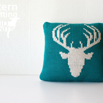 Stag Head Stockinette Throw Pillow (2016011)