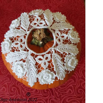Crochet lace decor for pumpkin and table