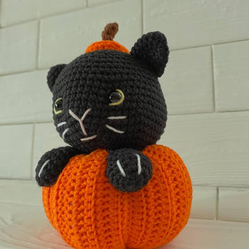 Cat in Pumpkin Halloween Decor