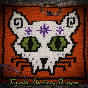 Halloween Mosaic Square - Sugar Cat Skull
