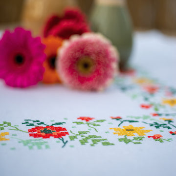 Vervaco Fresh Flowers Tablecloth Cross Stitch Kit - 80cm x 80cm