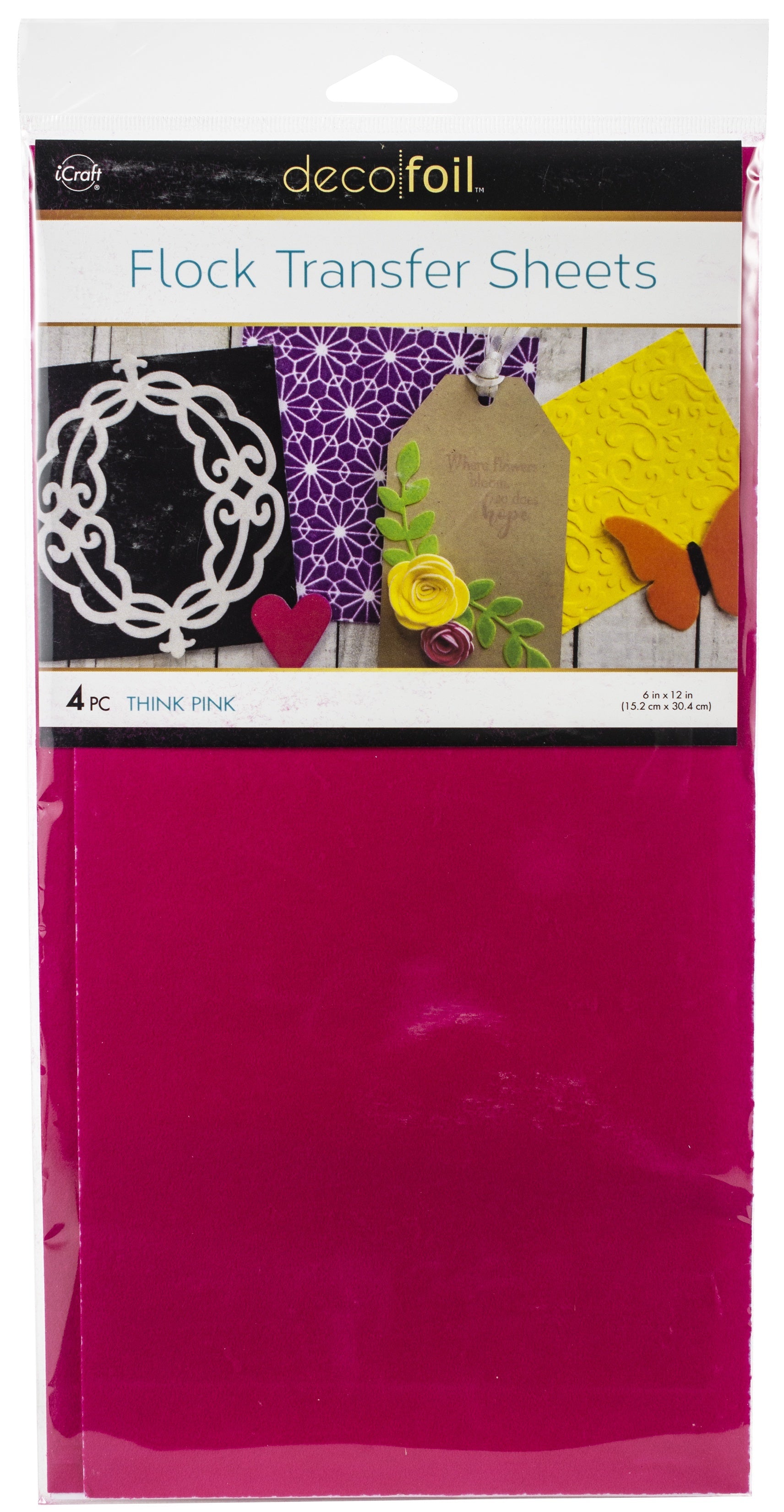 Therm O Web Deco Foil Flock Transfer Sheets 6"X12" 4/Pkg - Think Pink
