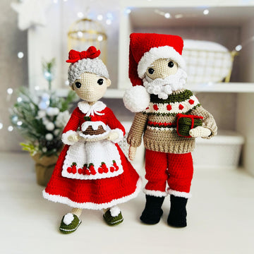 Amigurumi doll, crochet doll pattern, doll clothes crochet pattern, Santa Claus and Mrs. Claus