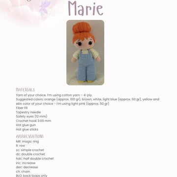Marie - Amigurumi Doll Crochet Pattern Available in English & Portuguese