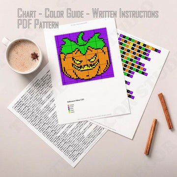 Halloween Cushion Devil Scary Smile Graph Pumpkin Purple Pillow Mini-C2C Pattern