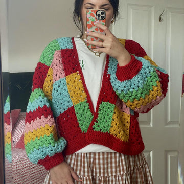 Aran granny squares and stripes cardigan
