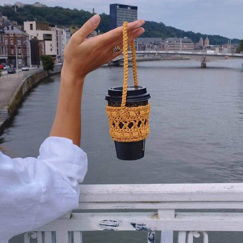 Raffia Cold Brew Coffee Cup Holder Crochet Pattern