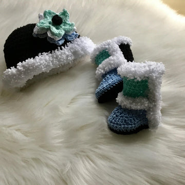 Winter Baby Boot and Hat Set Pattern No 291