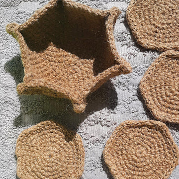 Jute hexagon coasters with holder