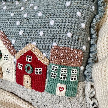 Winter Cottages Crochet Cushion