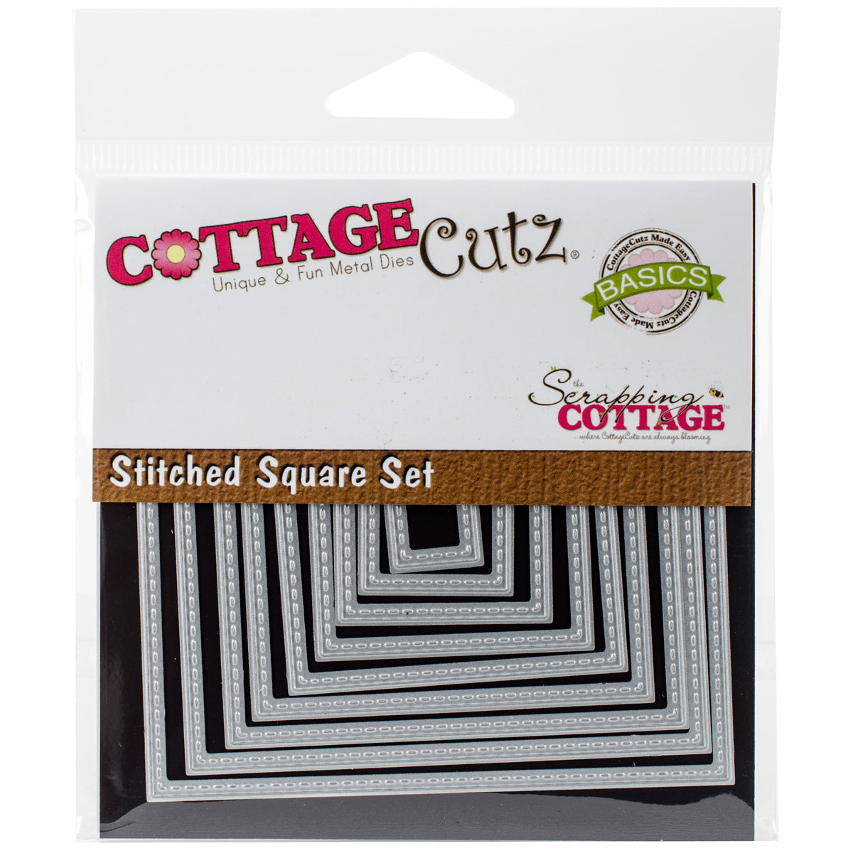 CottageCutz Basics Dies 9/Pkg - Stitched Square, .5"X.5" To 3.5"X3.5"