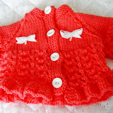 Dolls clothes knitting pattern for a 14-15 inch doll, frilled cardigan, leggings, Hat and Boots