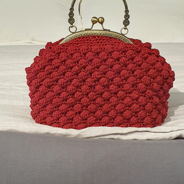 Crochet Raspberry Metal Frame Purse